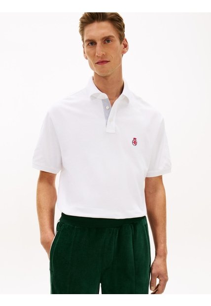 Polo Blanco Archive Crest Con Logo Tommy Hilfiger