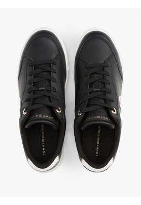 Tenis Negro En Cuero Con Monograma TH Tommy Hilfiger