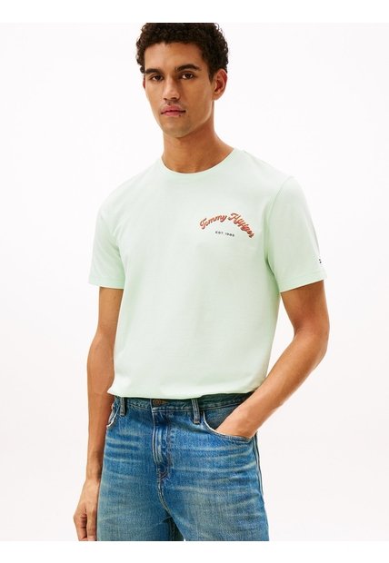 Camiseta Verde De Cuello Redondo Con Logo Gráfico Tommy Hilfiger