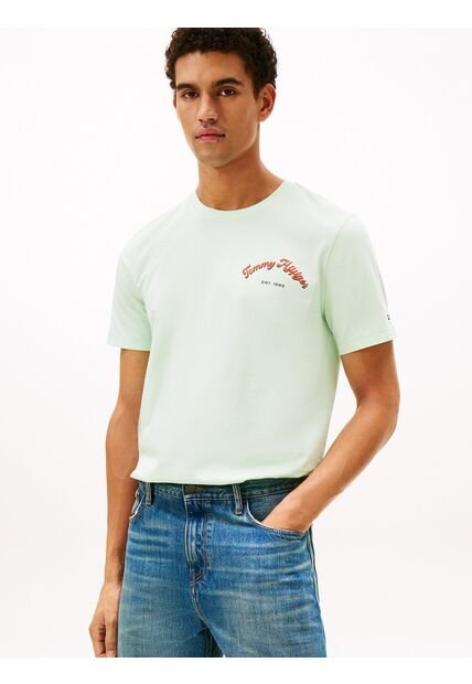 Camiseta Verde De Cuello Redondo Con Logo Gráfico Tommy Hilfiger
