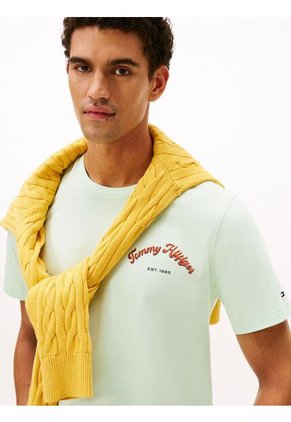 Camiseta Verde De Cuello Redondo Con Logo Gráfico Tommy Hilfiger