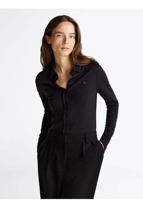 Camisa Negra Slim Con Aberturas En Los Puños Tommy Hilfiger