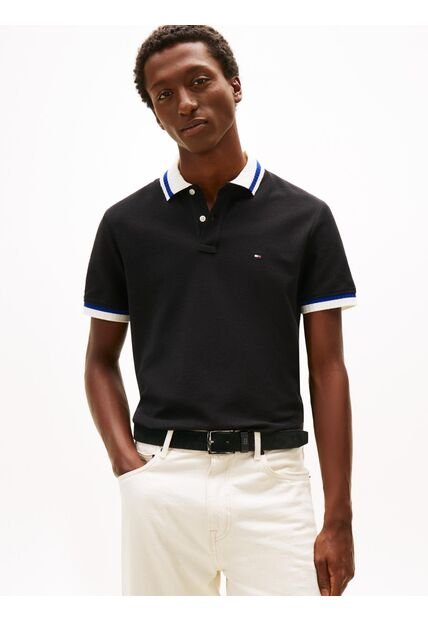 Polo Negro De Corte Regular Con Logo Tommy Hilfiger