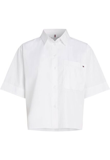 Camisa Blanca Corta De Rayas Con Bolsillo Tommy Hilfiger