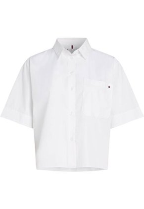 Camisa Blanca Corta De Rayas Con Bolsillo Tommy Hilfiger