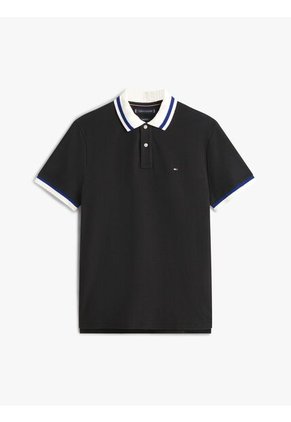 Polo Negro De Corte Regular Con Logo Tommy Hilfiger