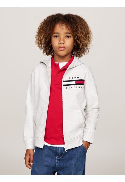 Buzo Gris Niño Con Capota Y Ribetes Distintivos Tommy Hilfiger