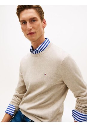 Saco Beige De Cuello Redondo Con Logo Bordado Tommy Hilfiger