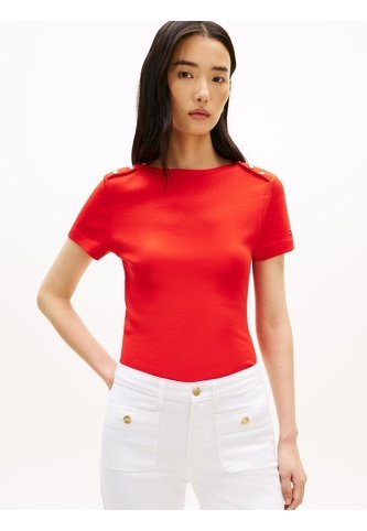 Camiseta Roja Slim De Cuello Barco Con Botones Tommy Hilfiger Tommy Hilfiger