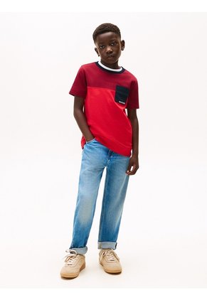 Camiseta Roja Para Niño Con Diseño Colorblock Tommy Hilfiger