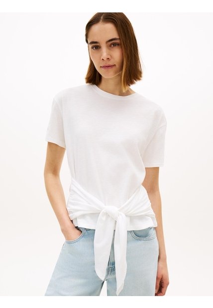 Camiseta Blanca Texturizada Amplia Con Lazo Tommy Hilfiger