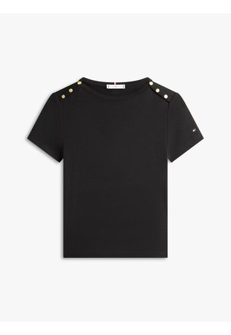 Camiseta Negra Slim De Cuello Barco Con Botones Tommy Hilfiger Tommy Hilfiger