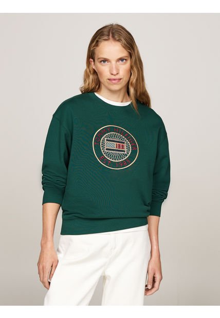 Saco Verde De Cuello Redondo Con Logo Bordado Tommy Hilfiger