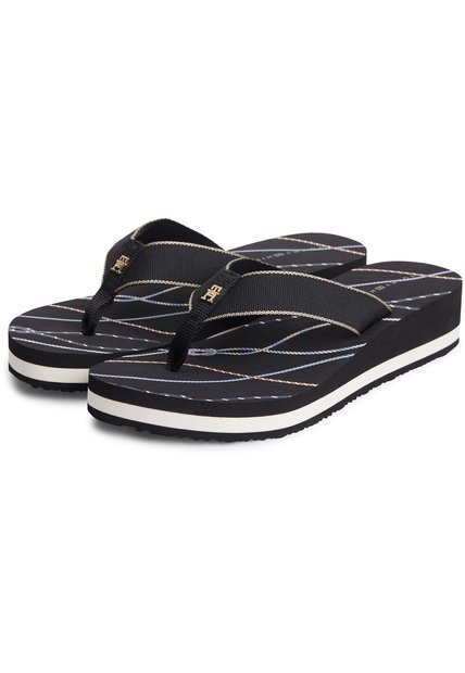 Sandalias Negro De Cuña Con Insignia Tommy Hilfiger