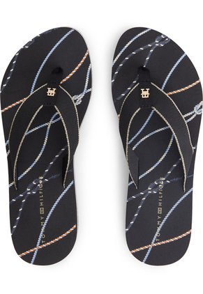 Sandalias Negro De Cuña Con Insignia Tommy Hilfiger