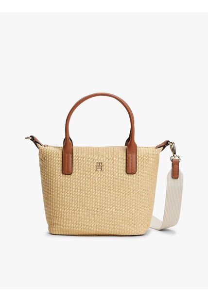 Bolso Beige Tote De Rafia Con Correa Cruzada Tommy Hilfiger