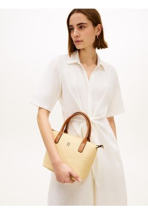 Bolso Beige Tote De Rafia Con Correa Cruzada Tommy Hilfiger
