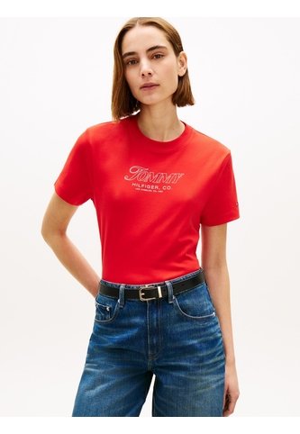 Camiseta Roja De Punto Interlock Con Logo Tommy Hilfiger Tommy Hilfiger