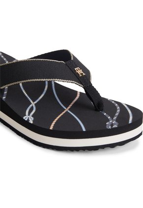 Sandalias Negro De Cuña Con Insignia Tommy Hilfiger