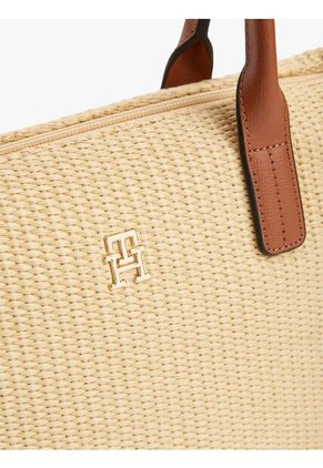 Bolso Beige Tote De Rafia Con Correa Cruzada Tommy Hilfiger