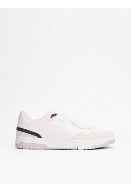 Tenis Blanco De Cuero Con Mezcla De Texturas Tommy Hilfiger