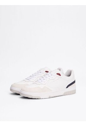 Tenis Blanco De Cuero Con Mezcla De Texturas Tommy Hilfiger