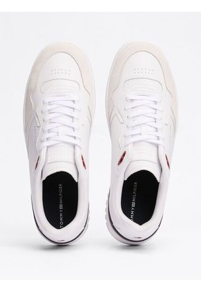 Tenis Blanco De Cuero Con Mezcla De Texturas Tommy Hilfiger