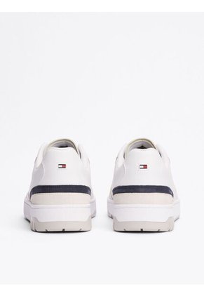 Tenis Blanco De Cuero Con Mezcla De Texturas Tommy Hilfiger