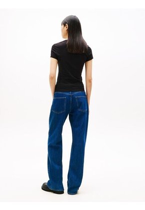 Camiseta Negra De Corte Slim Con Logo Lineal En El Pecho Tommy Jeans