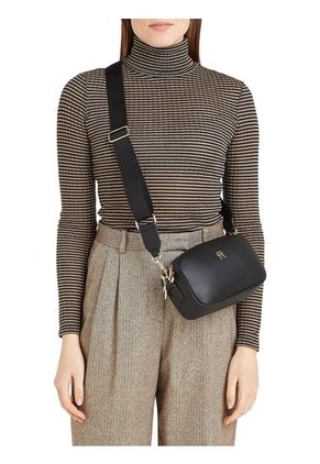 Bolso Negro Cruzado Con Insignia Del Monograma TH Tommy Hilfiger