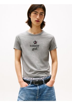 Camiseta Gris De Corte Regular Tommy Girl Tommy Jeans