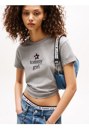 Camiseta Gris De Corte Regular Tommy Girl Tommy Jeans