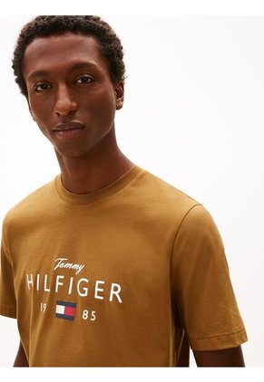 Camiseta Beige De Cuello Redondo Con Logo Gráfico Tommy Hilfiger