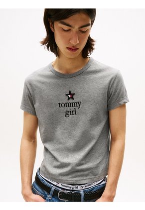 Camiseta Gris De Corte Regular Tommy Girl Tommy Jeans