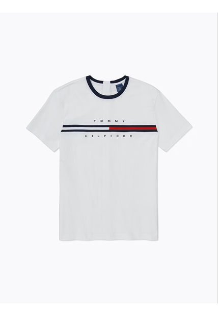 Camiseta Adaptable Con Rayas Distintivas De Ajuste Sentado Para Hombre Blanco Tommy Hilfiger