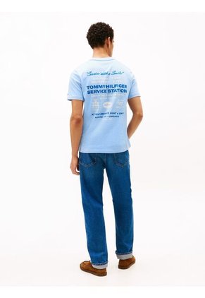 Camiseta Celeste De Corte Amplio Con Gráfico Trasero Tommy Hilfiger