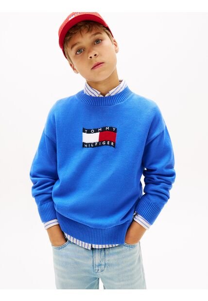 Saco Azul De Cuello Redondo Con Logo Tommy Hilfiger