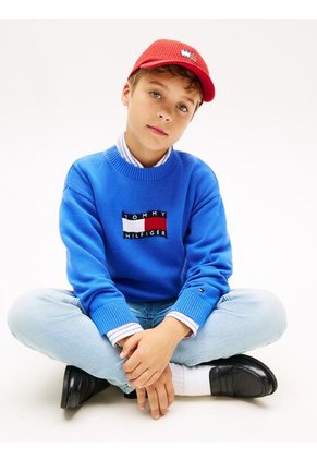 Saco Azul De Cuello Redondo Con Logo Tommy Hilfiger