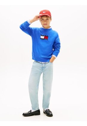 Saco Azul De Cuello Redondo Con Logo Tommy Hilfiger