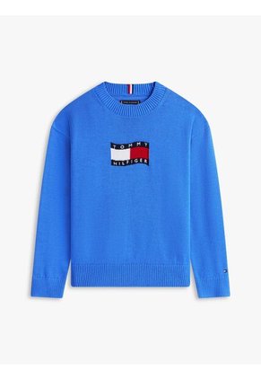 Saco Azul De Cuello Redondo Con Logo Tommy Hilfiger