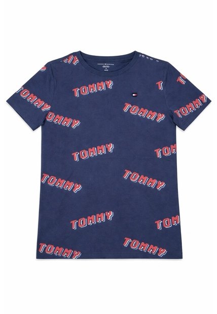 Camiseta Azul Para Niño Oscuro Con Estampado AOP Tommy Hilfiger