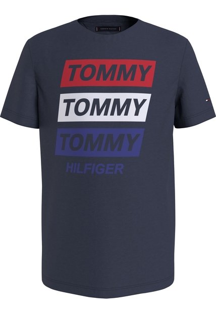 Camiseta Azul Para Niño Con Logo Gráfico Estampado En El Pecho Tommy Hilfiger