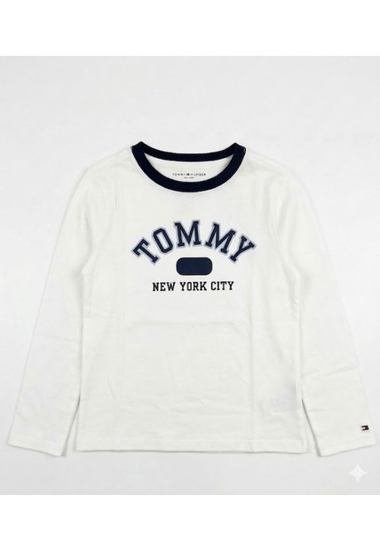Camiseta Blanca Para Niño Manga Larga Con Logo Tommy Hilfiger