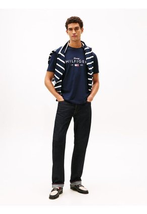 Camiseta Azul Marino De Cuello Redondo Con Logo Gráfico Tommy Hilfiger