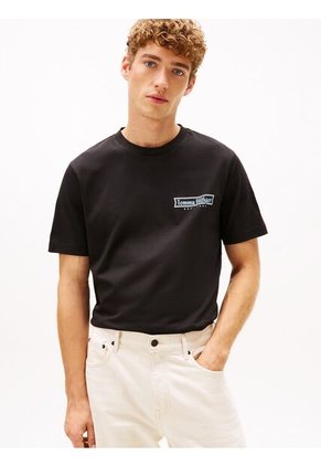Camiseta Negra De Cuello Redondo Con Logo Estampado Tommy Hilfiger