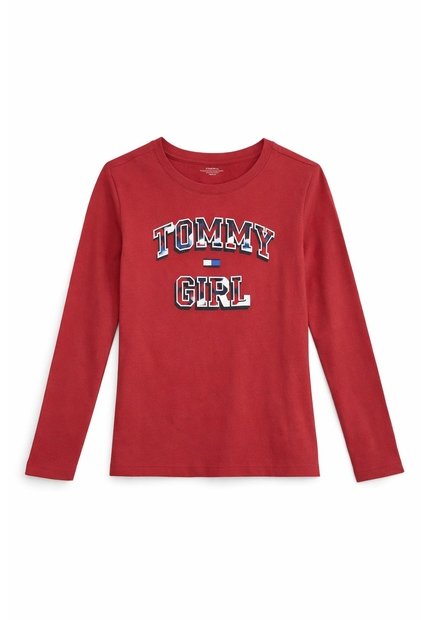 Camiseta Rosada Para Niña Manga Larga Con Logo  Tommy Hilfiger