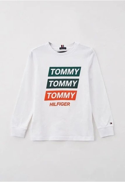Camiseta Blanca Para Niño Manga Larga Con Logo Gráfico Tommy Hilfiger