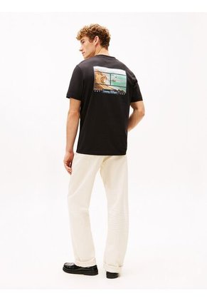 Camiseta Negra De Cuello Redondo Con Logo Estampado Tommy Hilfiger