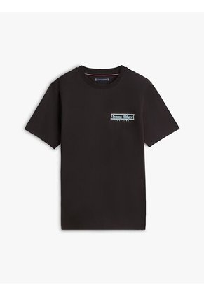 Camiseta Negra De Cuello Redondo Con Logo Estampado Tommy Hilfiger