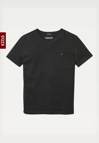 Camiseta Negra Cuello V En Algodón Orgánico Para Niño Tommy Hilfiger Tommy Hilfiger